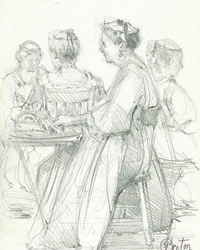 Elle l'a utilisé pour un motif de dentelle. Graphite. 9 x 6.