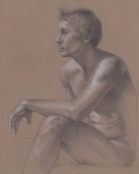 Graphite, papier Ingres British Blue Print brun. 16 x 11 po.