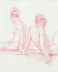 Crayon de couleur rouge sur papier feuille de garde. 8.5 x 11 po.