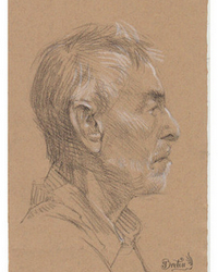 Pierre noir et pastel blanc sur papier Hahnemühle brun. 24 x 16 cm.